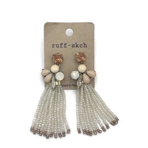 Ruff-Skch Rhinestone Beaded Dangle Earrings Blush, Cream